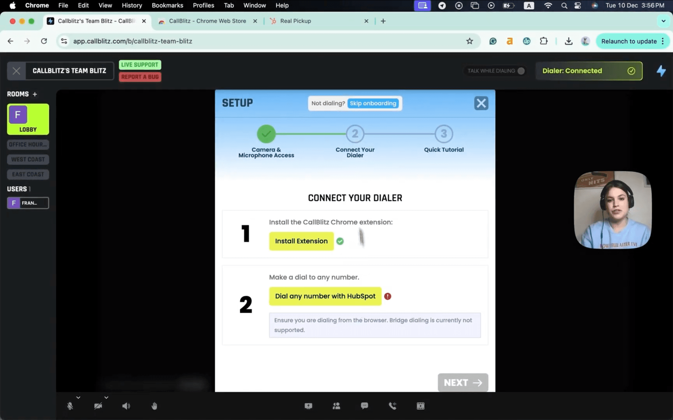 CallBlitz, the $250/mo external dependency, a 3-step Chrome-extension setup just to listen to a single call.