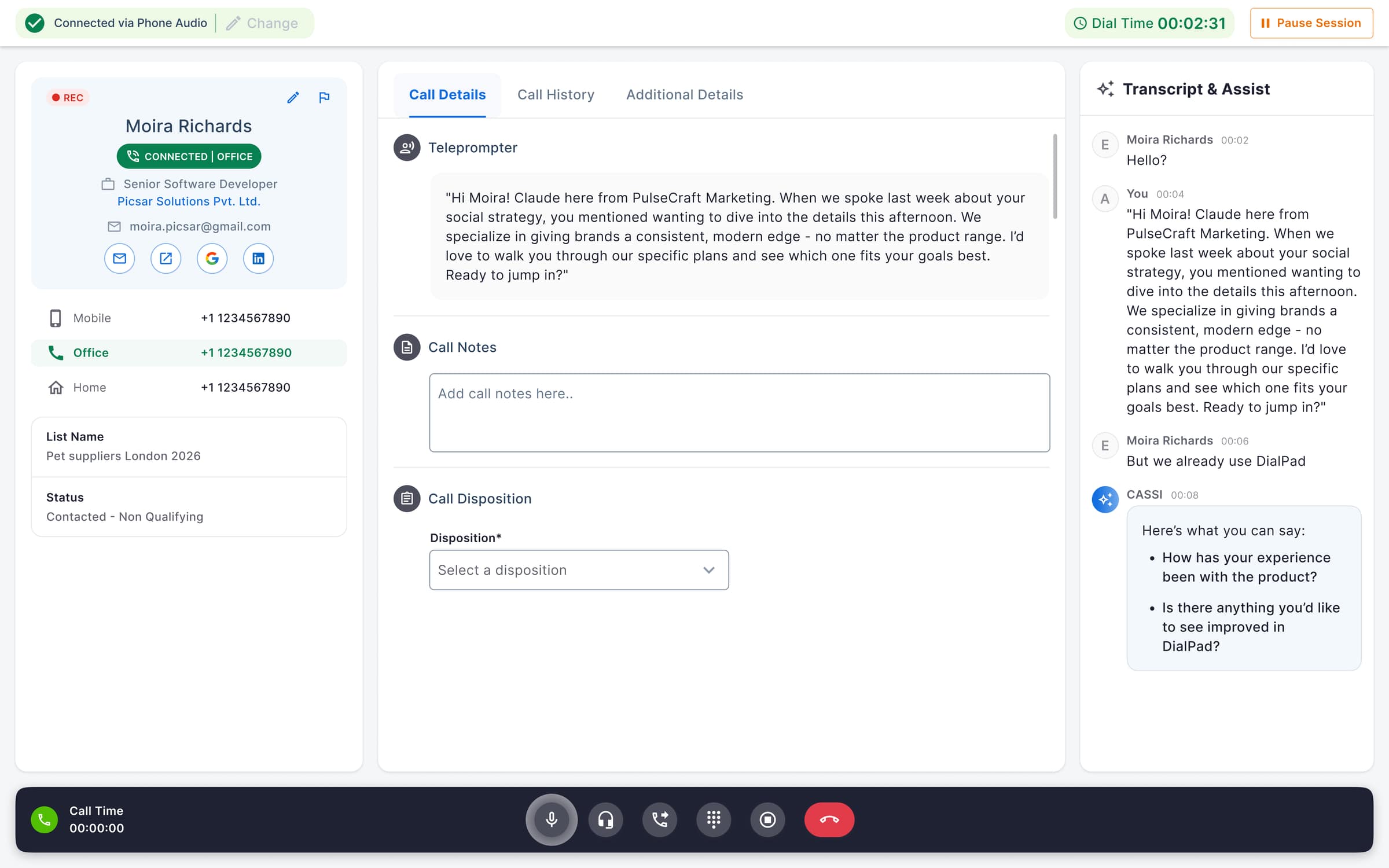 V1, Sage drops 2–3 bullet rebuttals into the assist panel the moment a prospect raises an objection, sized to the readable-while-talking ceiling.
